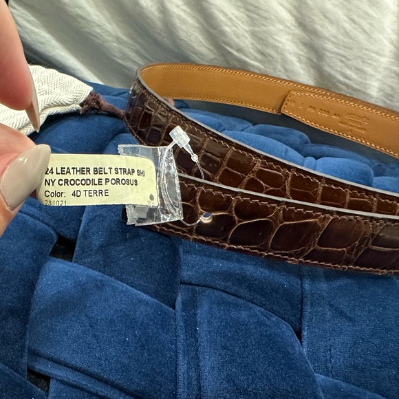 Hermes Crocodile Belt  Leather Porosus Burgundy Terre Kelly Lock Tresor Argent - Picture 7 of 8